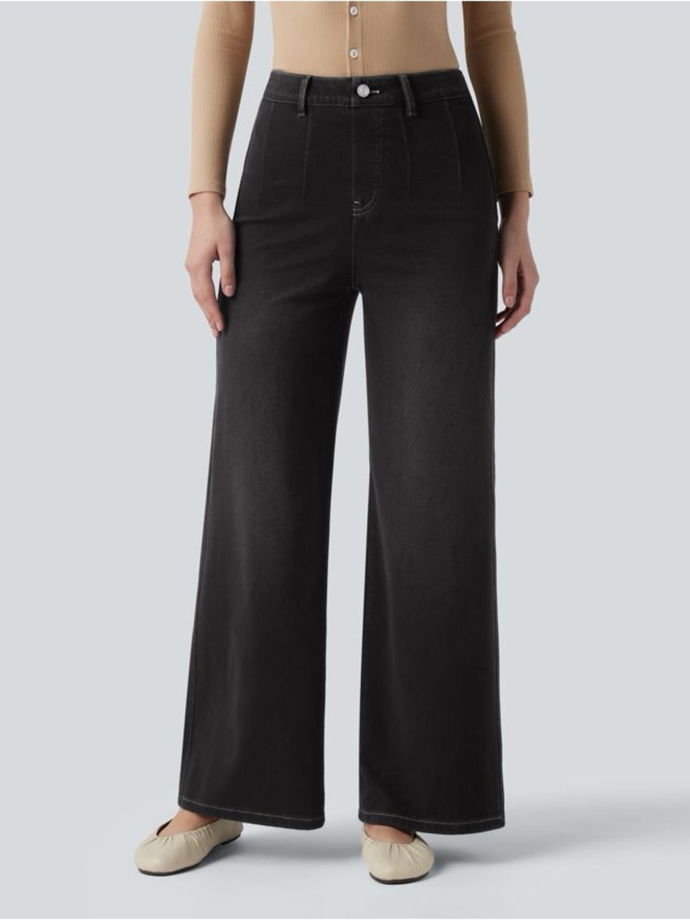 Halara Flex High Waisted Tummy Control Wide Leg Casual Jeans with Pockets. New